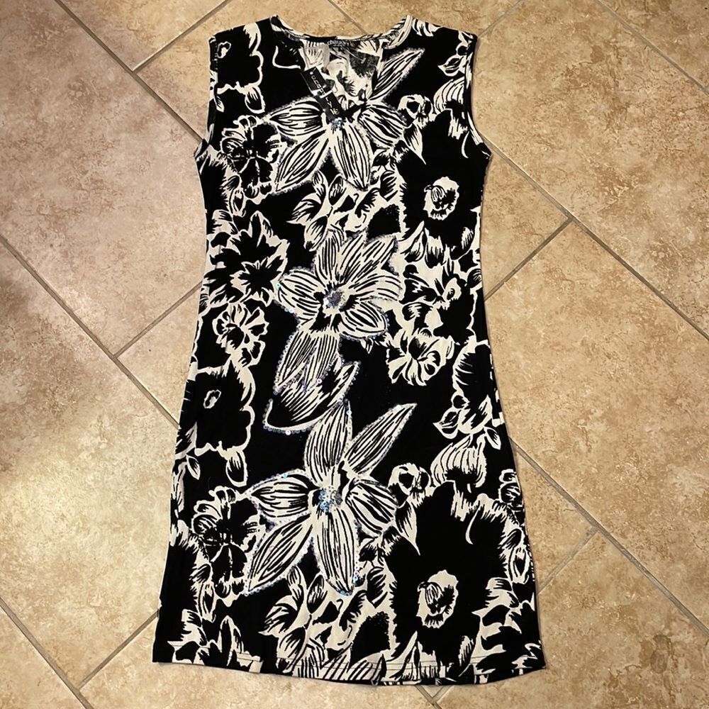 Black and ivory floral dress